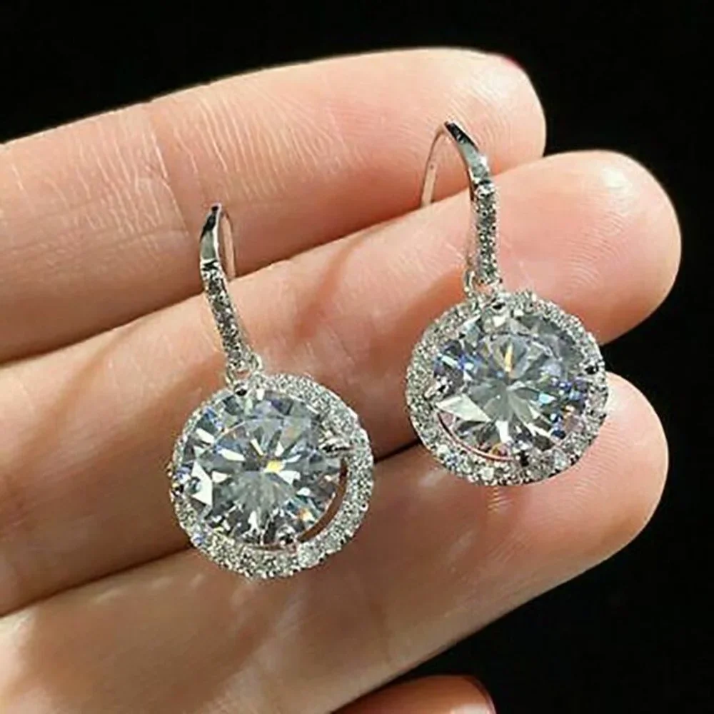 2ct Diamond 18K White Gold Earrings Leverback Womens Sterling Silver Jewelry ct_5